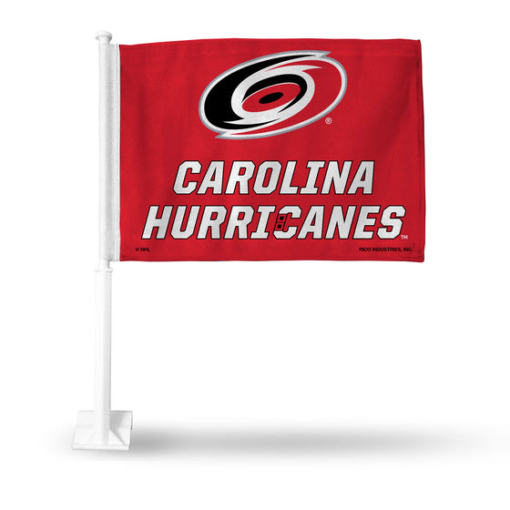 NHL Hockey Carolina Hurricanes Red Double Sided Car Flag -  16" x 19" - Strong Pole that Hooks Onto Car/Truck/Automobile