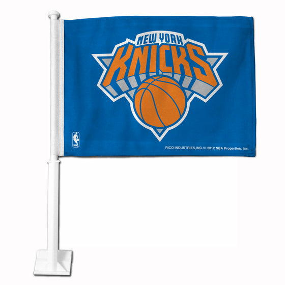 NBA Basketball New York Knicks Standard Double Sided Car Flag -  16" x 19" - Strong Pole that Hooks Onto Car/Truck/Automobile
