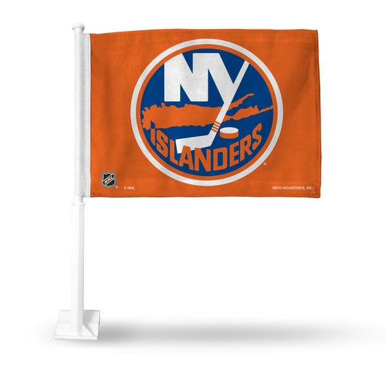 NHL Hockey New York Islanders Orange Double Sided Car Flag -  16" x 19" - Strong Pole that Hooks Onto Car/Truck/Automobile