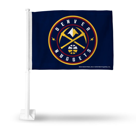 NBA Basketball Denver Nuggets Standard Double Sided Car Flag -  16" x 19" - Strong Pole that Hooks Onto Car/Truck/Automobile