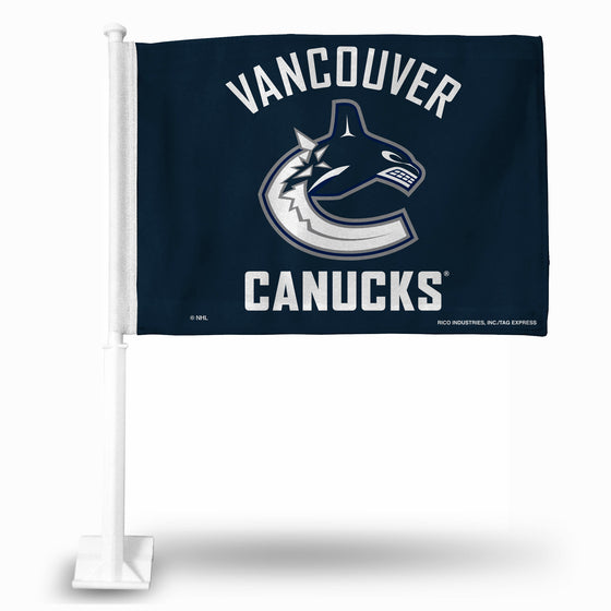 NHL Hockey Vancouver Canucks Standard Double Sided Car Flag -  16" x 19" - Strong Pole that Hooks Onto Car/Truck/Automobile