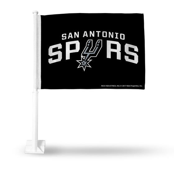 NBA Basketball San Antonio Spurs Black Double Sided Car Flag -  16" x 19" - Strong Pole that Hooks Onto Car/Truck/Automobile