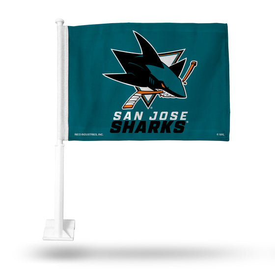 NHL Hockey San Jose Sharks Standard Double Sided Car Flag -  16" x 19" - Strong Pole that Hooks Onto Car/Truck/Automobile
