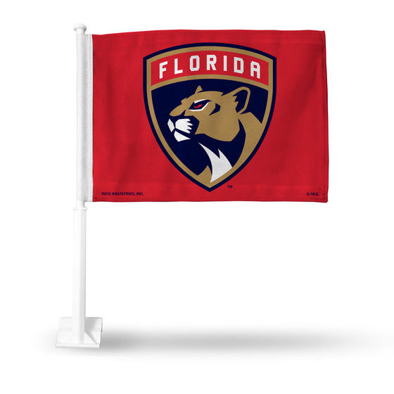 NHL Hockey Florida Panthers Standard Double Sided Car Flag -  16" x 19" - Strong Pole that Hooks Onto Car/Truck/Automobile