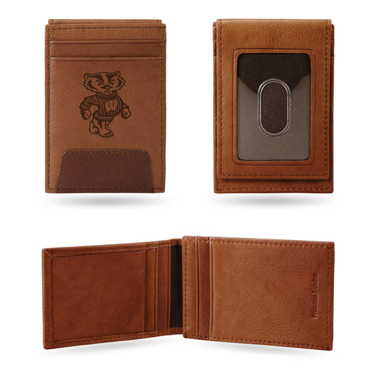 NCAA  Wisconsin Badgers Standard Genuine Leather Front Pocket Wallet - Slim Wallet
