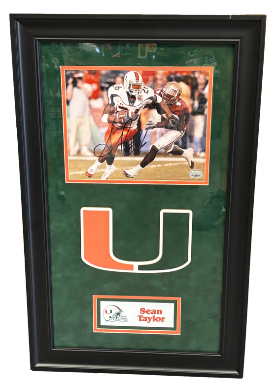 Miami Hurricanes Sean Taylor Signed & Framed 8x10 Photo - Mounted Memories COA - 757 Sports Collectibles