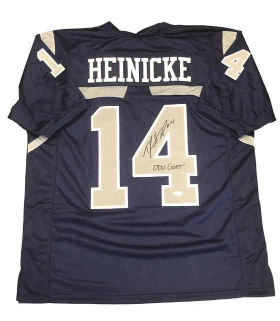 Old Dominion Monachs Taylor Heinicke ODU Goat Signed Auto Navy Jersey - JSA W COA - 757 Sports Collectibles