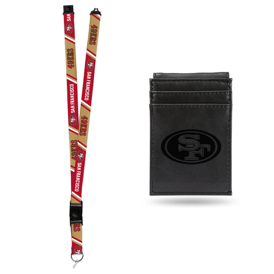 NFL Football San Francisco 49ers Black Front Pocket Wallet Set - Great Men's Gift