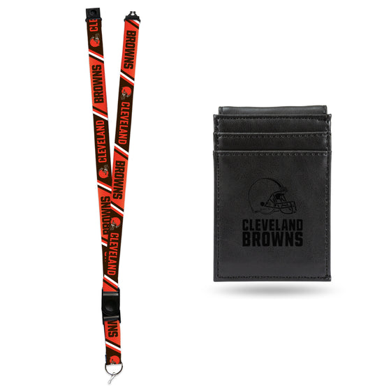 NFL Football Cleveland Browns Black Front Pocket Wallet Set - Great Men's Gift