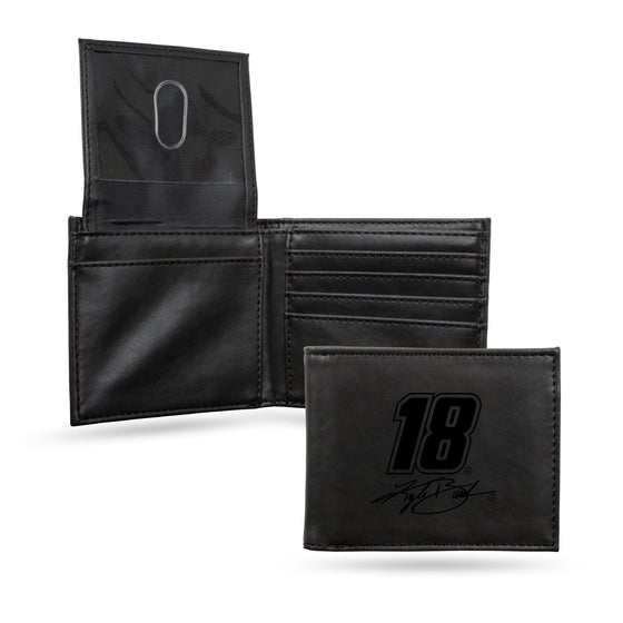 NASCAR Auto Racing Kyle Busch Black #18 INTERSTATE BATTERIES Laser Engraved Bill-fold Wallet - Slim Design - Great Gift
