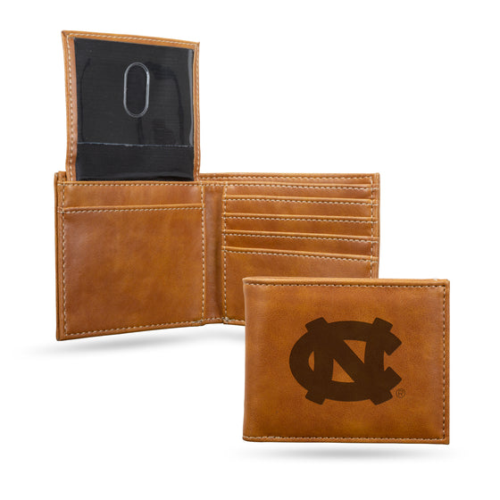 NCAA  North Carolina Tar Heels Brown Laser Engraved Bill-fold Wallet - Slim Design - Great Gift