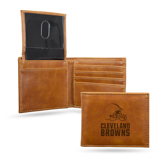 NFL Football Cleveland Browns Brown Laser Engraved Bill-fold Wallet - Slim Design - Great Gift
