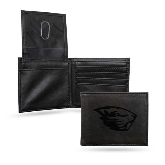 NCAA  Oregon State Beavers Black Laser Engraved Bill-fold Wallet - Slim Design - Great Gift