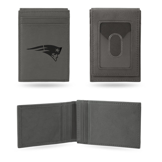 NFL Football New England Patriots Gray Laser Engraved Front Pocket Wallet - Compact/Comfortable/Slim