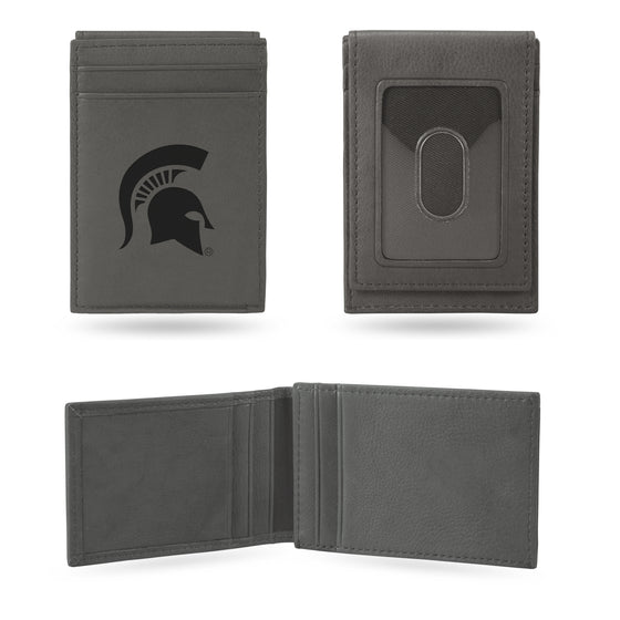 NCAA  Michigan State Spartans Gray Laser Engraved Front Pocket Wallet - Compact/Comfortable/Slim