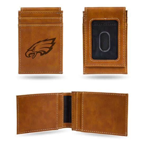 NFL Football Philadelphia Eagles Brown Laser Engraved Front Pocket Wallet - Compact/Comfortable/Slim