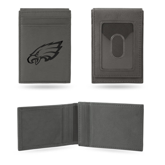 NFL Football Philadelphia Eagles Gray Laser Engraved Front Pocket Wallet - Compact/Comfortable/Slim