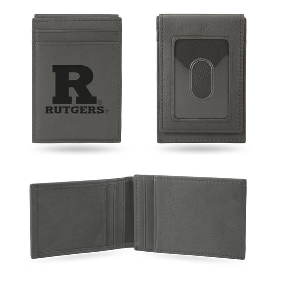 NCAA  Rutgers Scarlet Knights Gray Laser Engraved Front Pocket Wallet - Compact/Comfortable/Slim