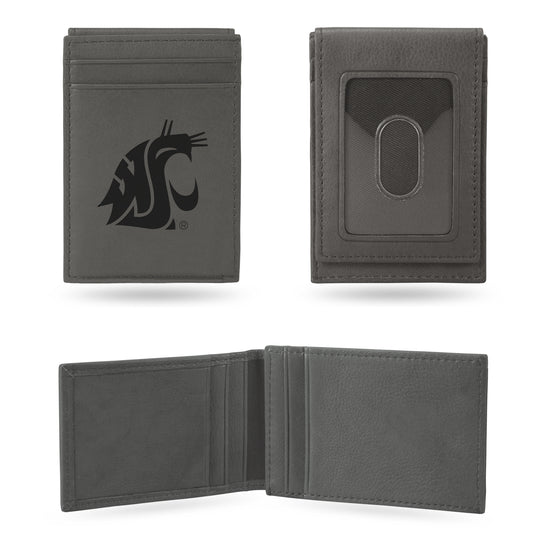 NCAA  Washington State Cougars Gray Laser Engraved Front Pocket Wallet - Compact/Comfortable/Slim