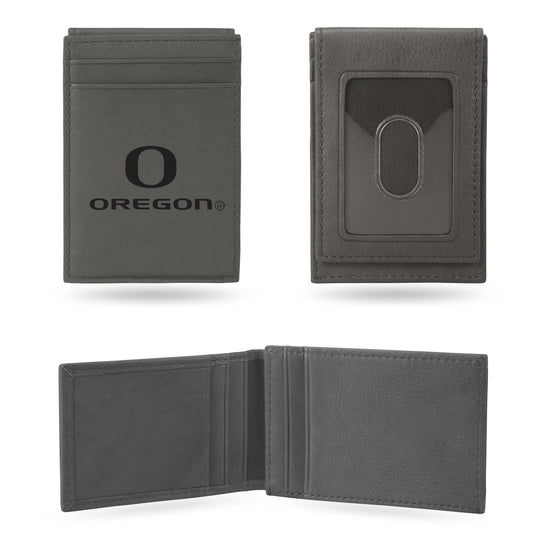NCAA  Oregon Ducks Gray Laser Engraved Front Pocket Wallet - Compact/Comfortable/Slim