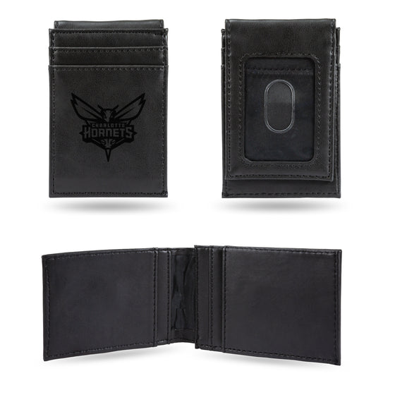NBA Basketball Charlotte Hornets Black Laser Engraved Front Pocket Wallet - Compact/Comfortable/Slim