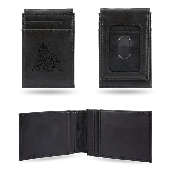 NHL Hockey Arizona Coyotes Black Laser Engraved Front Pocket Wallet - Compact/Comfortable/Slim