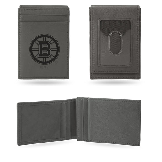 NHL Hockey Boston Bruins Gray Laser Engraved Front Pocket Wallet - Compact/Comfortable/Slim