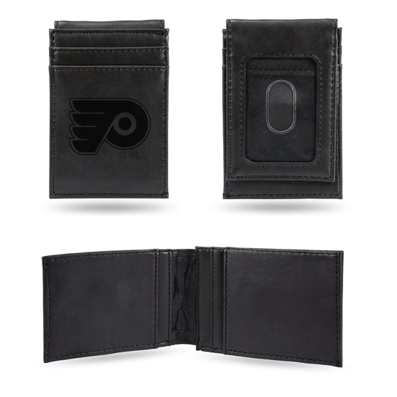 NHL Hockey Philadelphia Flyers Black Laser Engraved Front Pocket Wallet - Compact/Comfortable/Slim