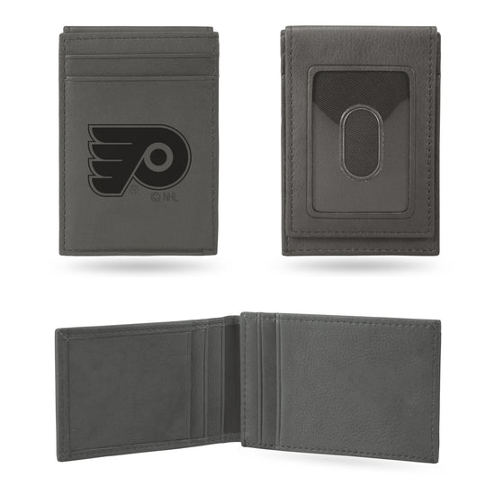NHL Hockey Philadelphia Flyers Gray Laser Engraved Front Pocket Wallet - Compact/Comfortable/Slim