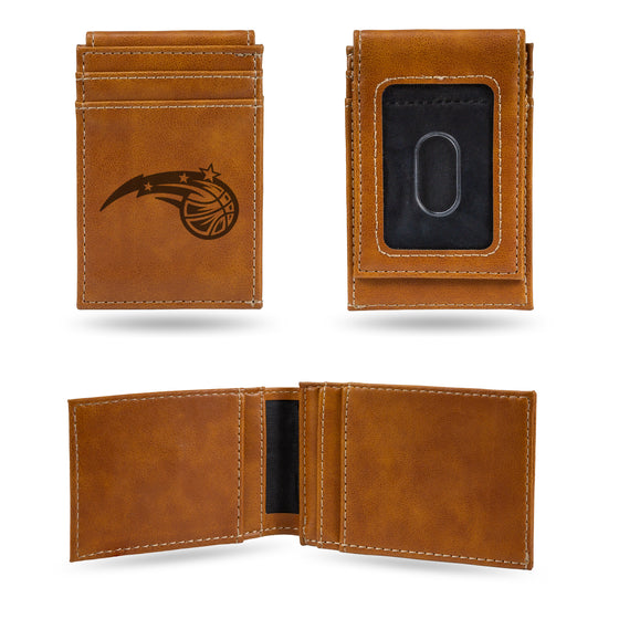 NBA Basketball Orlando Magic Brown Laser Engraved Front Pocket Wallet - Compact/Comfortable/Slim