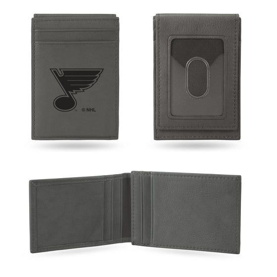 NHL Hockey St. Louis Blues Gray Laser Engraved Front Pocket Wallet - Compact/Comfortable/Slim