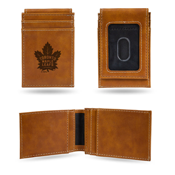 NHL Hockey Toronto Maple Leafs Brown Laser Engraved Front Pocket Wallet - Compact/Comfortable/Slim