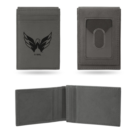 NHL Hockey Washington Capitals Gray Laser Engraved Front Pocket Wallet - Compact/Comfortable/Slim