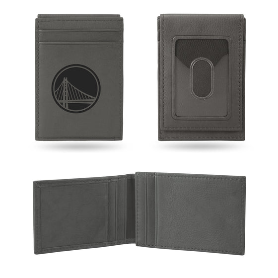 NBA Basketball Golden State Warriors Gray Laser Engraved Front Pocket Wallet - Compact/Comfortable/Slim
