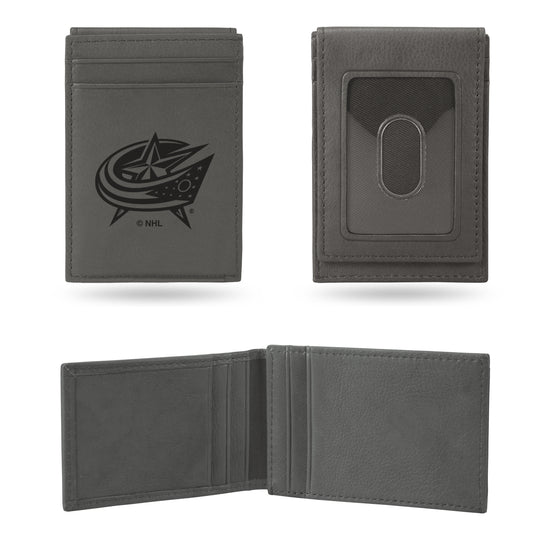 NHL Hockey Columbus Blue Jackets Gray Laser Engraved Front Pocket Wallet - Compact/Comfortable/Slim