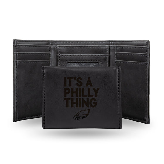NFL Football Philadelphia Eagles It's A Philly Thing Slogan Black Laser Engraved Tri-Fold Wallet - Men's Accessory