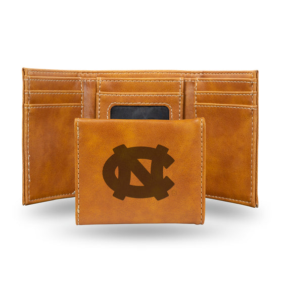 NCAA  North Carolina Tar Heels Brown Laser Engraved Tri-Fold Wallet - Men's Accessory