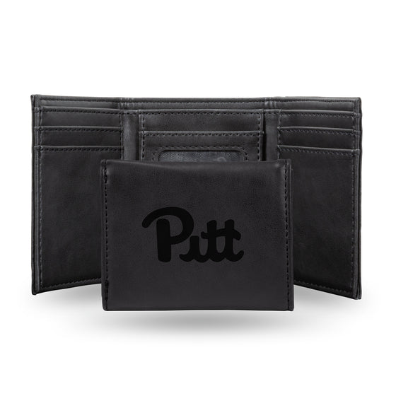 NCAA  Pitt Panthers Black Laser Engraved Tri-Fold Wallet - Men's Accessory