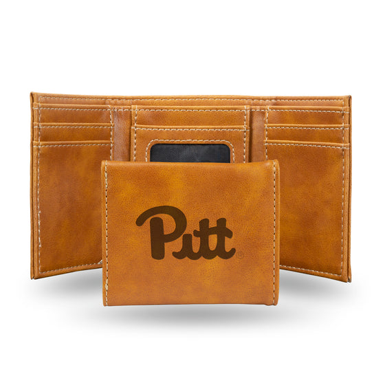 NCAA  Pitt Panthers Brown Laser Engraved Tri-Fold Wallet - Men's Accessory