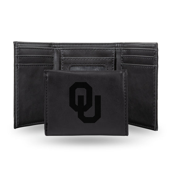 NCAA  Oklahoma Sooners Black Laser Engraved Tri-Fold Wallet - Men's Accessory