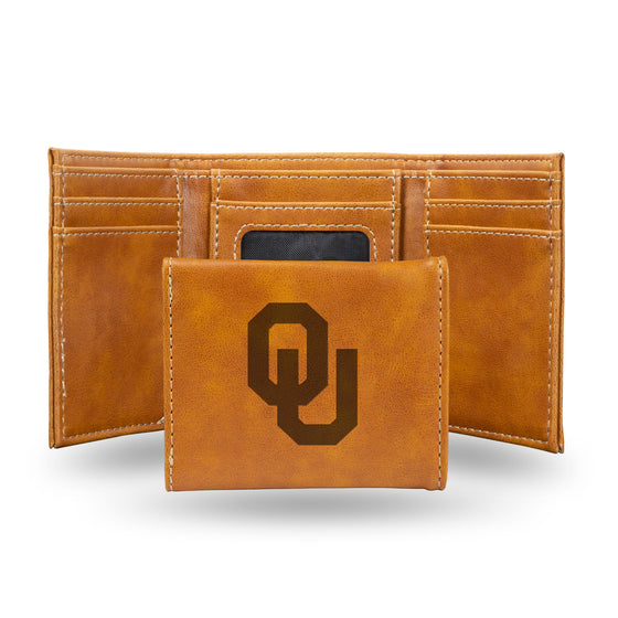 NCAA  Oklahoma Sooners Brown Laser Engraved Tri-Fold Wallet - Men's Accessory