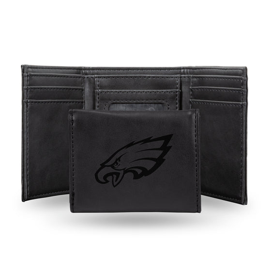 NFL Football Philadelphia Eagles Black Laser Engraved Tri-Fold Wallet - Men's Accessory