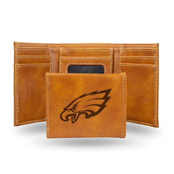 NFL Football Philadelphia Eagles Brown Laser Engraved Tri-Fold Wallet - Men's Accessory