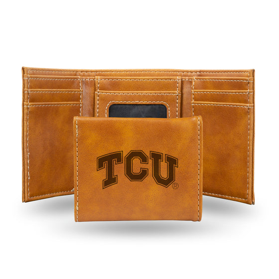 NCAA  TCU Horned Frogs Brown Laser Engraved Tri-Fold Wallet - Men's Accessory