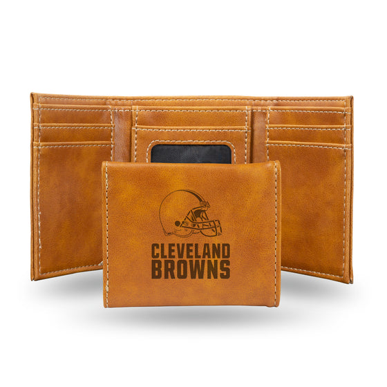 NFL Football Cleveland Browns Brown Laser Engraved Tri-Fold Wallet - Men's Accessory