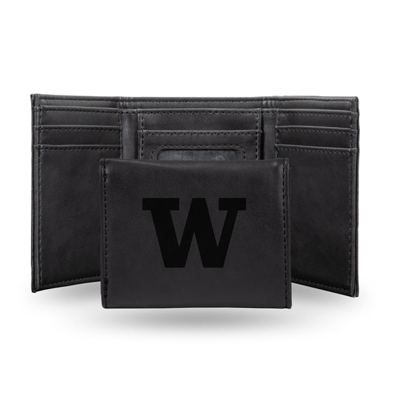 NCAA  Washington Huskies Black Laser Engraved Tri-Fold Wallet - Men's Accessory