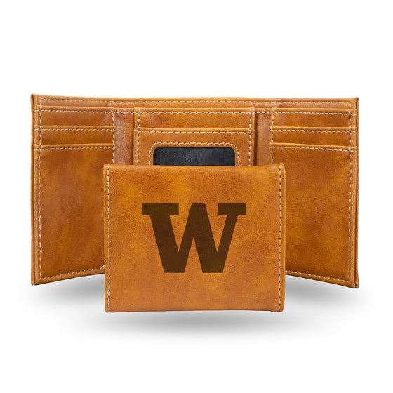 NCAA  Washington Huskies Brown Laser Engraved Tri-Fold Wallet - Men's Accessory