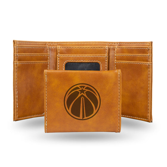 NBA Basketball Washington Wizards Brown Laser Engraved Tri-Fold Wallet - Men's Accessory