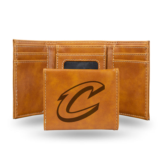NBA Basketball Cleveland Cavaliers Brown Laser Engraved Tri-Fold Wallet - Men's Accessory