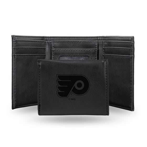 NHL Hockey Philadelphia Flyers Black Laser Engraved Tri-Fold Wallet - Men's Accessory
